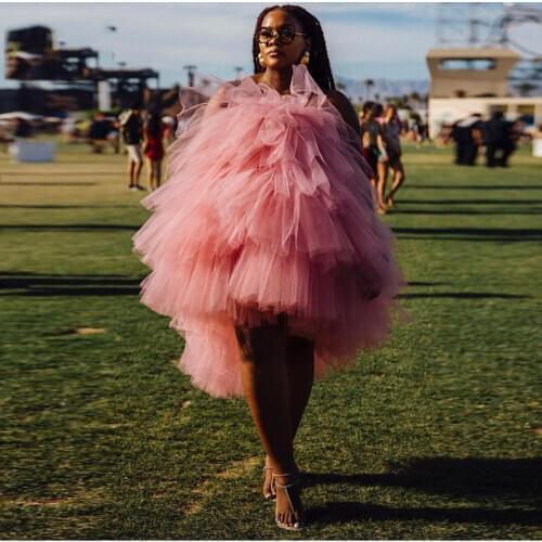 Coral Pink High Low Tulle Women Dresses Plus Size Off The Shoulder Tutu Summer Dress Costom Made Maternity Dresses