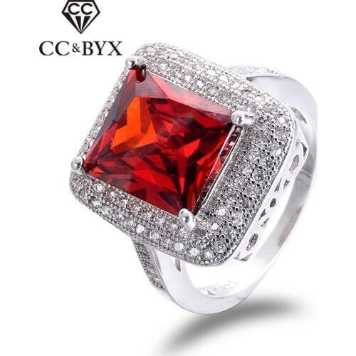 Square red big rings for women vintage cocktail party anelli per donna gold ring fashion jewelry bague femme CC209