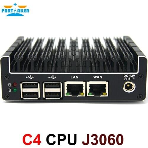 Partaker Firewall Micro Appliance Mini PC 2 LAN Port Intel Dual Core J3060 CPU AES-NI 1*COM 2*HDMI 2*USB3.0 win 7 Linux minipc