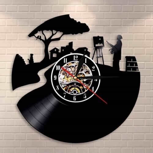 Painting Artist Vinyl Record Wall Clock Live Painting Wall Art Wall Clock Artist Decorative Wall Watch Clock Gift For Painters