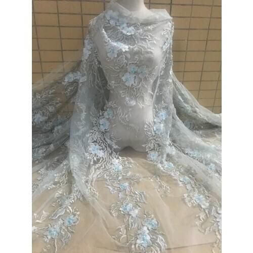 Latest french lace embroidered tulle lace fabric with beads SYJ-616825 high quality pretty beaded net lace