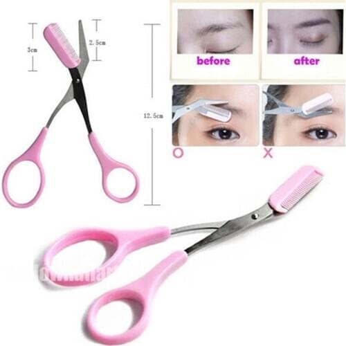 Eyebrow Trimmer Scissors With Comb Hair Removal Shears Comb Grooming Cosmetic Eyebrow Hair Trim Tool Makeup Accessories Hot