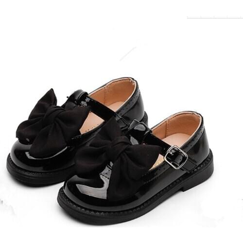 Little Girls Shoes For Student Kids School Black Leather Shoes Girls Bow tie Princess Shoes Black Beige White 2 3 4 5 6 7 8T