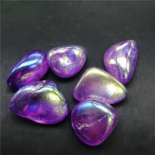 Wholesale Rainbow Aura Quartz Crystal Tumbled Stones Beautiful Crystal Stones Titanium Coated Healing Gemstone