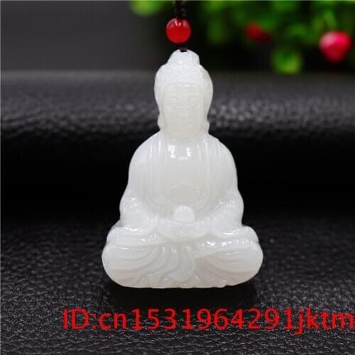 White Jade Buddhism Pendant Necklace Men Chinese Carved Natural Women Fashion Gifts Charm for Amulet Jewelry