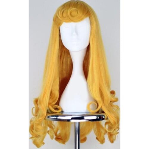Anime Sleeping Beauty Princess Aurora Wig Halloween Play Party Stage High Quality Long Yellow Hair Free Shipping