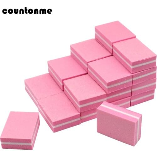 200pcs/lot Pink Nail Buffer Sponge Mini Nail File 100/180 Professional Buffing Sanding Sandpaper Sponge Manicure Files Set