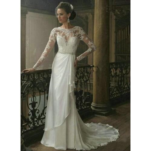 Dresses free shipping 2016 noble long gowns Debutante bride long sleeve hot seller good maxi White lace princess wedding Dresses