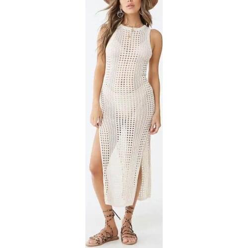 Beach Cover Up Bikini Hollow Crochet Knitted Tie Beachwear Summer Swimsuit Cover Up Sexy Sun Protection See-through Beach Dress