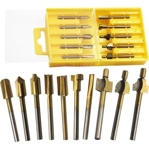 20set 10pcs/set 1/8" HSS Wood Router Bits Files Titanium Coated Mini Wood Milling Fits Dremel Rotary Set Carpenter Tool