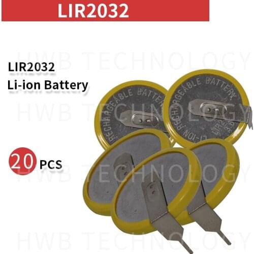 20 PCS/lot LIR2032 3.6V horizontal fillet welding foot battery LIR2032 coin cell battery welding foot Free shipping