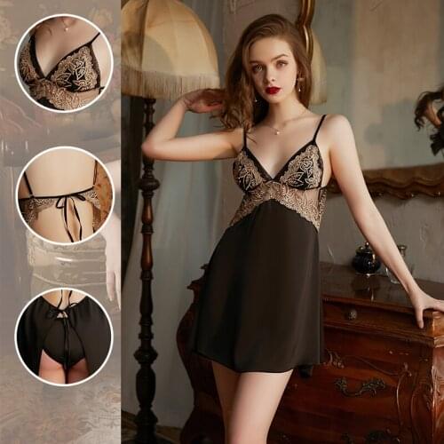 Sexy Lingerie Femme Lace Nightgowns Sleeping Dress With Thongs Thin Sleepwear Homewear Sexy Intimates Underwear & Sleepwears