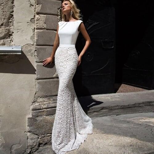 Sexy Backless Beach Wedding Dresses Mermaid Long Length Lace Satin Bohemian Sweep Train Bride Gowns Custom Made