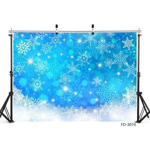 Snowflake Flare Blue Christmas Photography Backdrop Computer Printed Background Photo Studio for Children Baby Shower Photocall