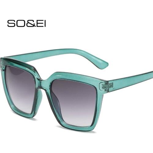 SO&EI Fashion Oversized Square Women Sunglasses Retro Pink Yellow Gradient Sunglasses Shades UV400 Men Cat Eye Sun Glasses