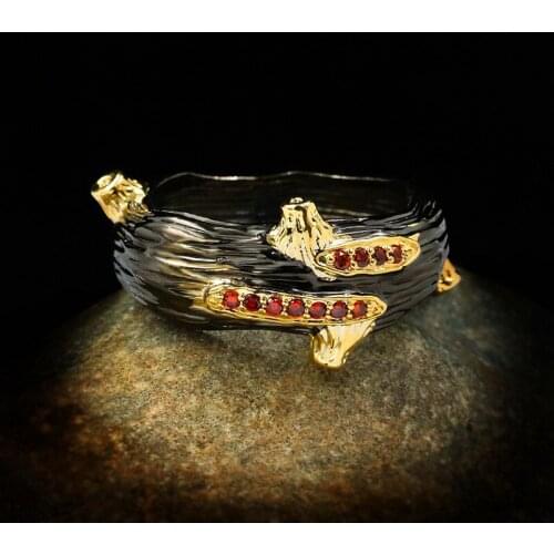 Vintage Female Red Round Crystal Ring Classic 14KT Black Gold Wedding Ring Luxury Bridal Geometry Engagement Rings For Women