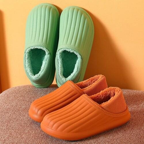 Waterproof Winter Plush EVA Cotton Slippers Female Home Footwear Mule Men Slides Warm Fluffy Couples pantufa impermeavel