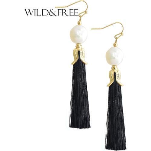 Wild&Free 2017 New Fringed Earrings For Women Boho Style 4 Colors Tassel Fresh Water Pearl Hanging Drop Dangle Earring Jewelry