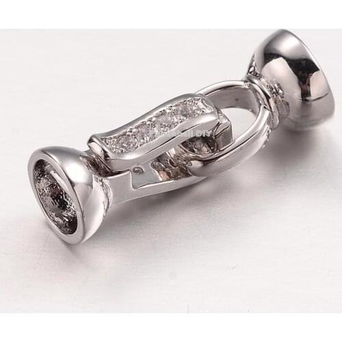 10Sets Brass Micro Pave Cubic Zirconia Watch Band Clasps, Platinum, 23x8mm,bottom: 6mm inner diameter