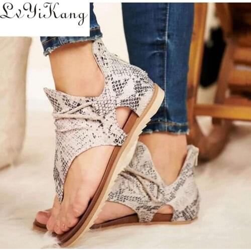 2020 Summer Hot Womens Shoes Roman Flip-flops Non-slip Snake Pattern Womens Leopard Sandals Large Size 35-43