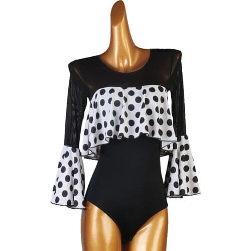 Female Latin Dance Spot Pattern Tops Professional Rumba Dance Jumpsuit Ballroom Dance Competition Clothes Waltz Outfits DQL5222