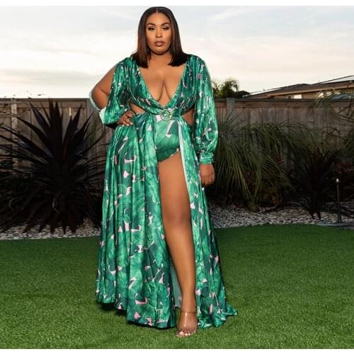 Summer For Women Long Dress Sexy Dress Long-Sleeved African Clothing Striped V-Neck Hollow Print 2021 New Green Evening Dresses
