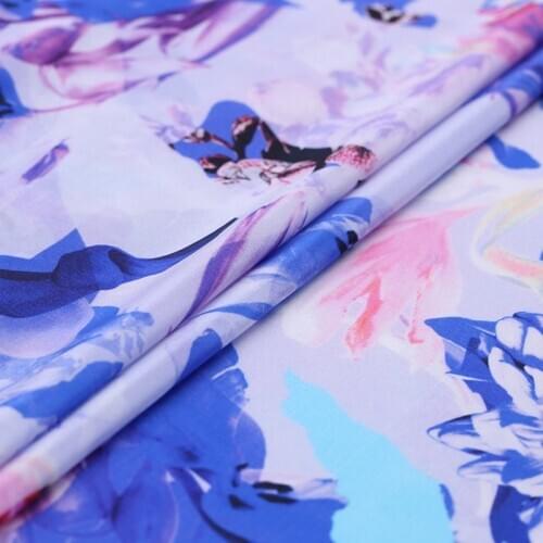 1 Meter Fresh Water Color Abstract Summer Silk Dress Fabric Crepe De Chine Clothing