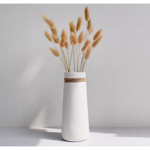 1pc Modern Elegant Decorative Flower Vase White Matt Ceramic Vase with Rope Design For Home Decor Best Gift