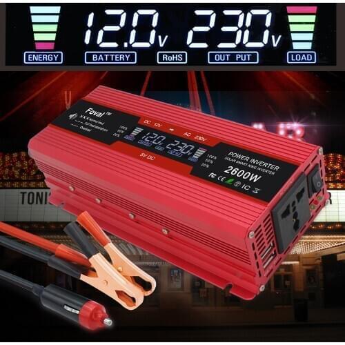 1500W/2000W/2600W DC 12V TO AC 220V 230V LCD Display Inverter Converter EU Universal Solar Inverter Car Inverter Car AC Adapter