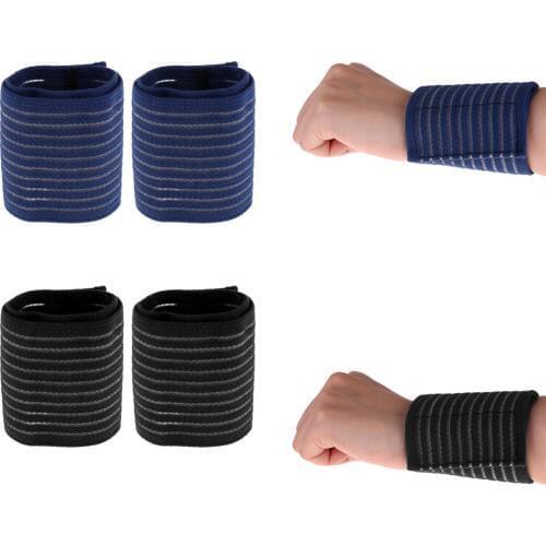2 Pairs Sports Wrist Straps Wrist Protector Wraps Brace Sleeve Blue&Black