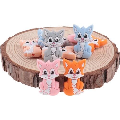 20pcs Fox Silicone Teething Beads Baby Pacifier Chain Necklace Bead Newborn BPA Free Silicone Chew Beads Silicone Teether Beads