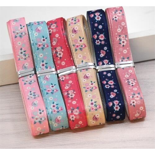3/8''10mm Mixed 6 Colors Flower Printed Garment Sewing Ribbon cetim Ruban Satin for DIY Hairbows Accessories Wedding Decoration
