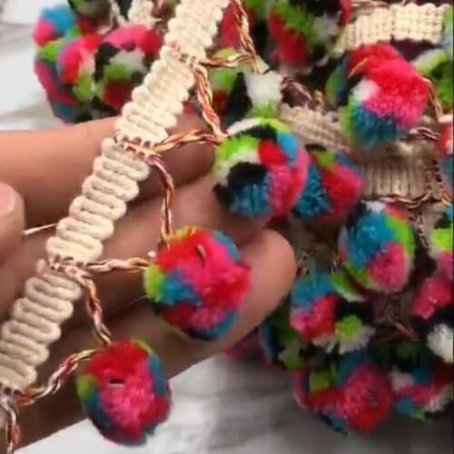 4yards Ball size 1.5cm Colored ball pom pom ribbon costume baby dolls clothes household pillow curtain ball lace trimming X164