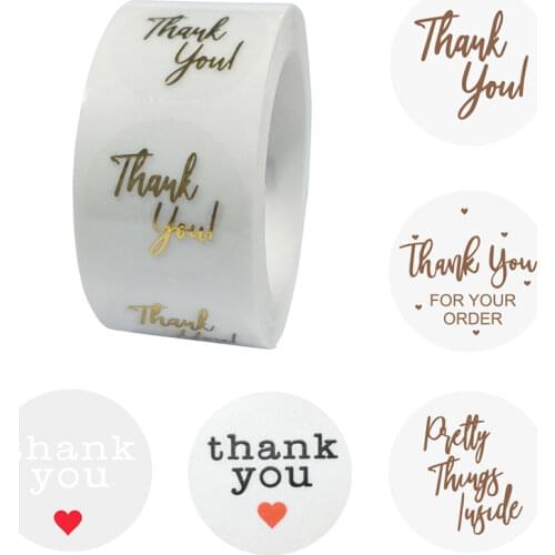 500Pcs/roll Clear Gold Foil Thank You Labels Stickers for Wedding Pretty Gift Card Small Business Envelope Sealing Label Sticker