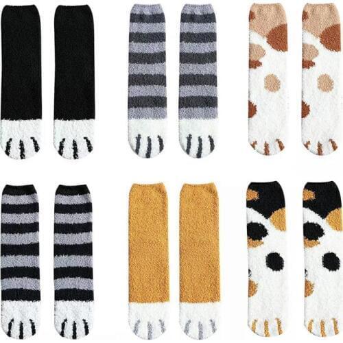 6 Pairs Winter Fleece Socks Women Plush Cute Cat Claw Sleeping Floor Socks
