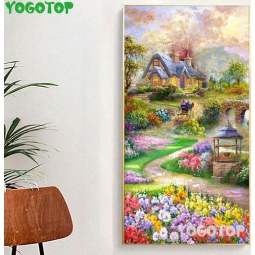 Diamond mosaic village landscape rhinestone embroidery dream horse flower graden full drill square cross stitch large art YY4986