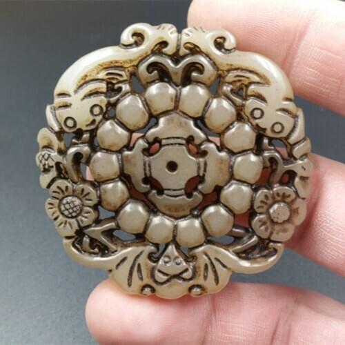 Free shipping chinese old handworked 3D carve Bat around the fish pendant