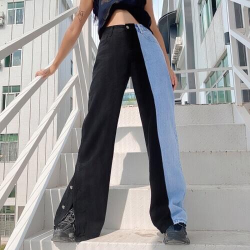 Patchwork Loose Casual Women Trousers Hip Hop Slim Fashion Jeans 2020 Autumn Korean Streetwear Version Denim Cargo Pants