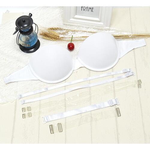 White Bra Women Sexy Push Up Simple Underwear Invisible Silicon Strapless Backless Multifunction Adjusted 70 75 80 85 90 A B C D