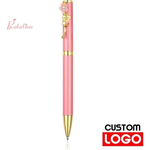 Four-color Optional Metal Pearl Flower Pen Customized Logo Text Engraving Gift Pen Ballpoint Pen Signature Pen for Girlfriend