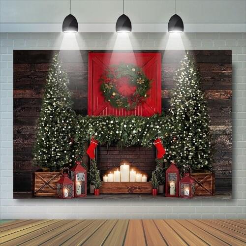 Wood Fireplace Photography Backdrop Kids Child Portrait Festival Banner Christmas Background Props Trees Decor Photostudio