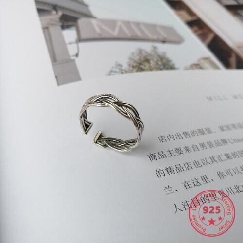 Korea Hot Style 925 Sterling Silver Ring Simple Retro Vintage Twist Open Ring Women Jewelry