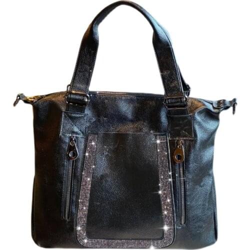 Leather Handbag Joker Street Trend Shoulder Bag Hot Drill Slung Bag Temperament Cowhide Womens 2021 New Tote Bag Digging Bags