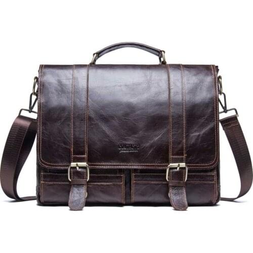 Leather casual mens portable business briefcase large capacity mens diagonal computer bag