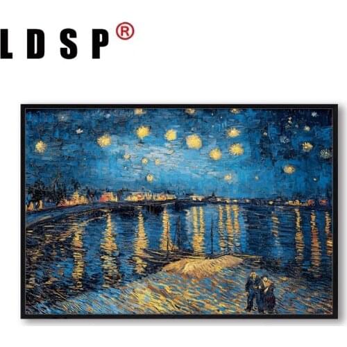 LDSP Poetry Starry Sky Canvas Painting On The Rhone River by Van Gogh Famous Artist Print Poster Wall Art Picture For Home Decor