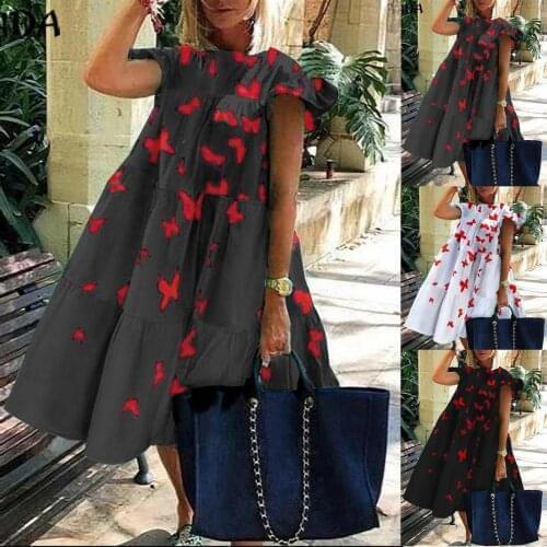 Summer New Elegant Dresses Women Summer Short Sleeve Plus Size Dress Large Sizes Ladies Butterfly Printed Sexy Dress 2XL 2021