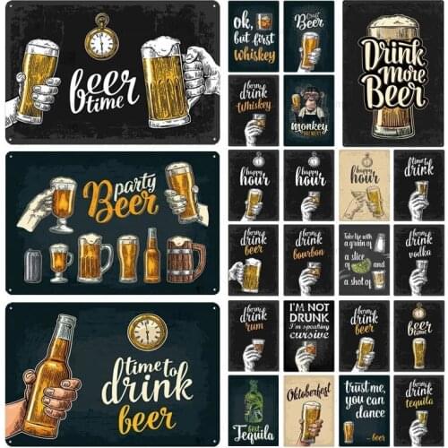 Beer Time Metal Sign Beer Party Vintage Metal Plaque Retro Art Poster Club Metal Plate Home Decoration Tin Painting Wall Sticker