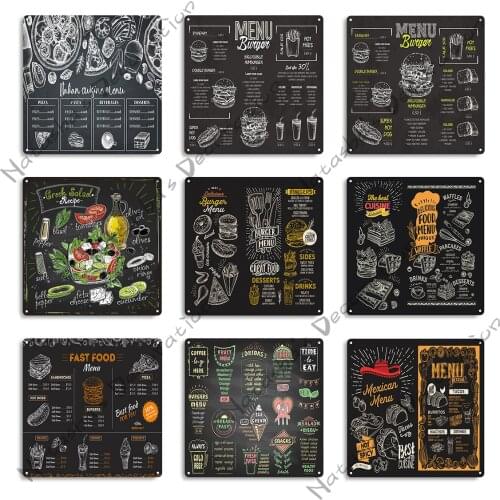 Fast Food Metal Signs Poster Kitchen Menu Metal Tin Sign Vintage Poster Industrial Decoration Home Bar Club Wall Decor Signs