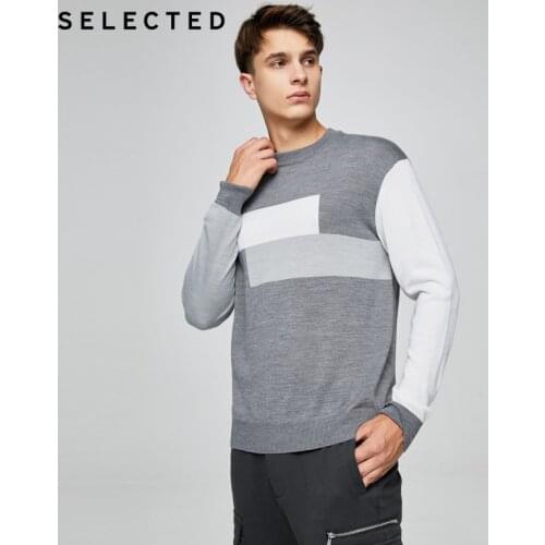 SELECTED Mans New Fashion Knit with Wool Round Neck in Contrasting Colours S|420324019