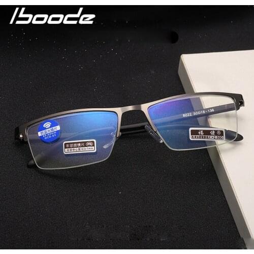 Iboode Half Frame Men Metal Reading glasses Business Goggle Far Sighted Blue Light Blocking Diopter Eyewear Presbyopic +1.0 1.5